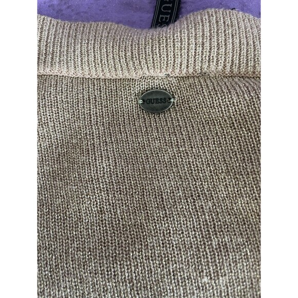 GUESS Vesper High Low Stripe Sweater Pullover Knit Top Metallic Rose Gold XS - Picture 6 of 16